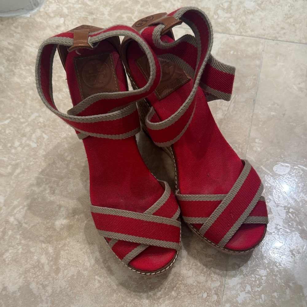 Tory Burch Adonis Red Rope Wedges Wedge Espadrilles | Gently Used